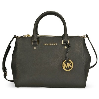Michael Kors 30S4GTVS6L-001 Sutton Leather Medium Satchel Handbag - Black |  eBay