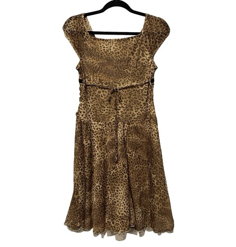 Disorderly Conduct Girls Dress Y2K Animal Print Mesh Layered Brown Party 14 - Picture 10 of 18