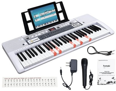61 Key Electric Piano Keyboard with Lighted Keys, Digital Portable Synthesizer K