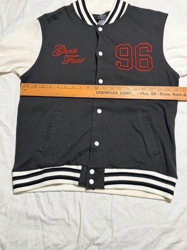 Ghostface Scream Varsity Jacket Mens Medium Black White Graphic Slasher Horror image 4