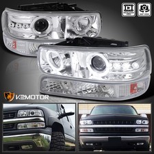 Fits 1999-2002 Chevy Silverado Tahoe Led Halo Projector Headlightsbumper Lamps