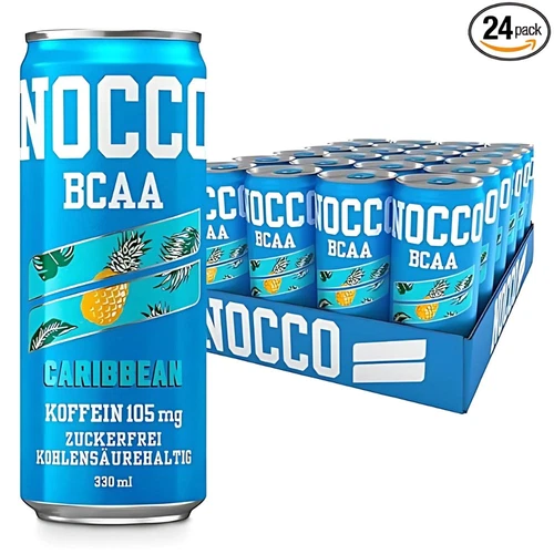NOCCO BCAA Energy Drink Pack of 24 - Sugar-Free Vegan Energy Drink with Caffeine