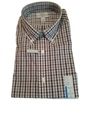 Croft  Barrow Easy Care Classic Fit Men's Size 16 34/35 Gray/Wine Check Shirt