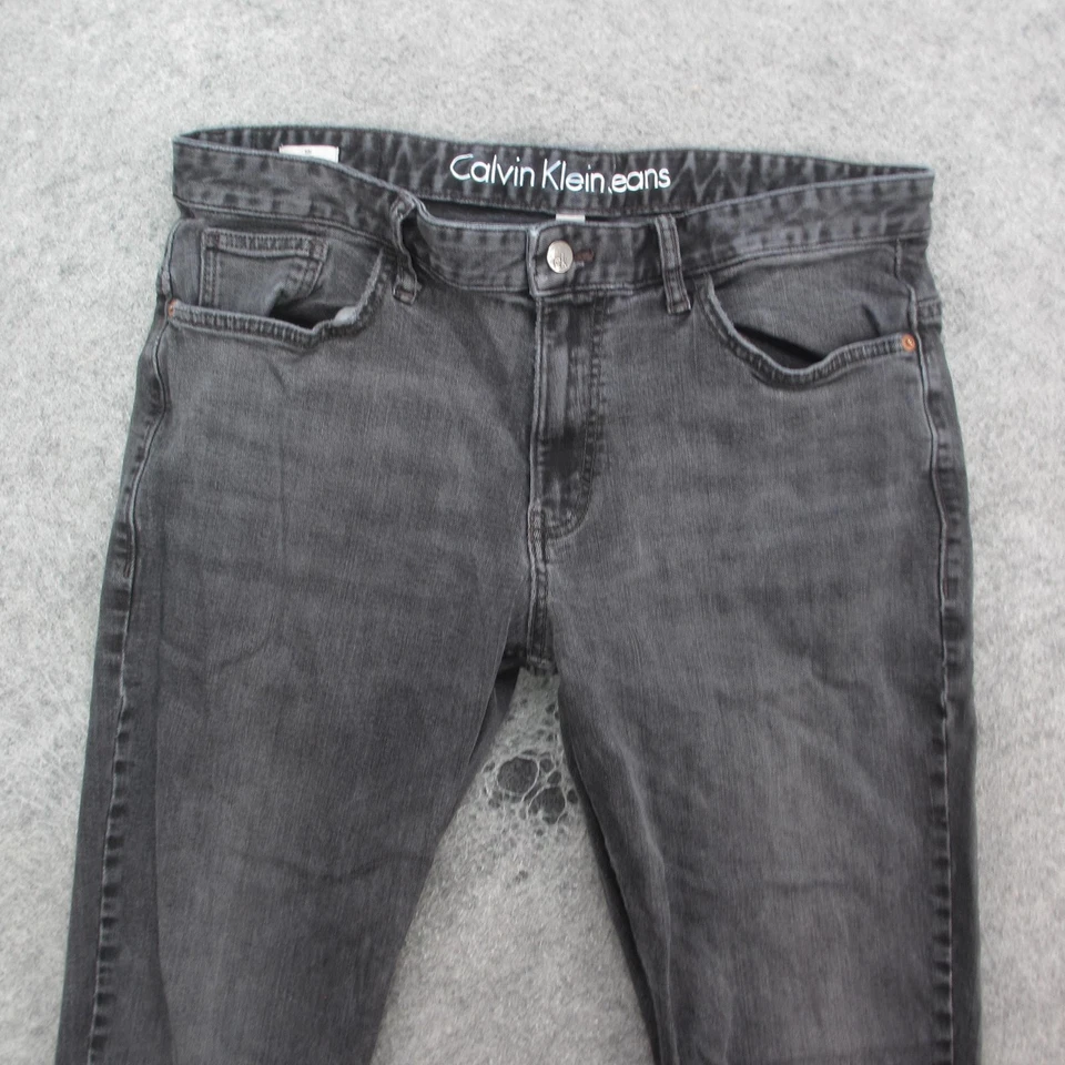 Calvin Klein Jeans Mens Jeans 34x32 Gray Black Wash Slim Fit Tapered Leg Denim - Image 2 of 4