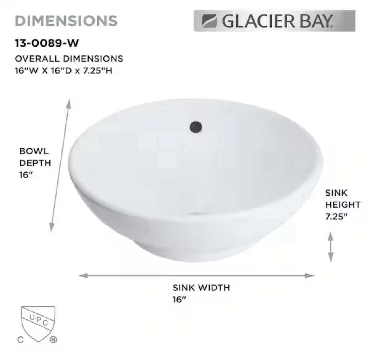 Sink - Glacier Bay Zale 16 in. Round Vitreous China Vessel Sink in White