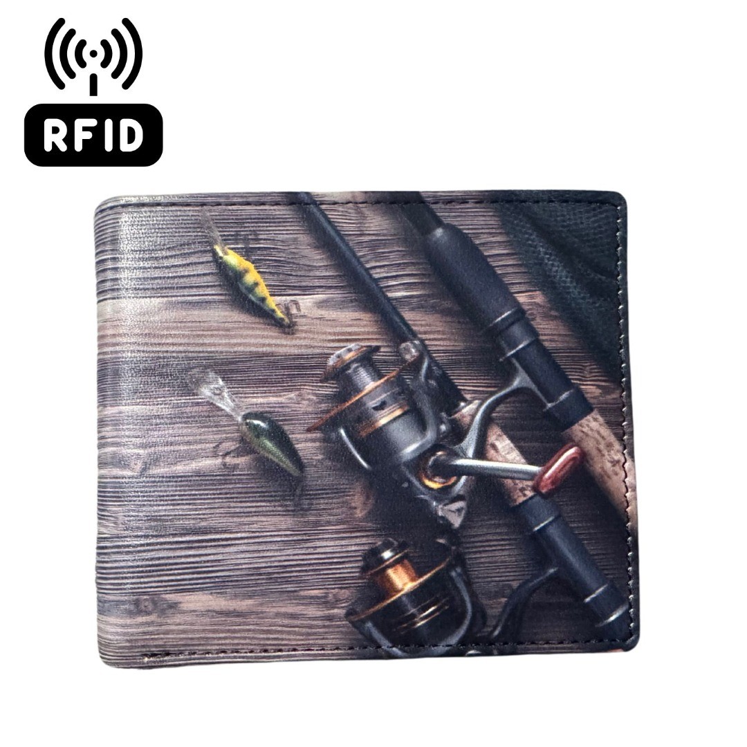 Mala Leather Fishing Printed Wallet for Men  Genuine Leather Bifold with RFID