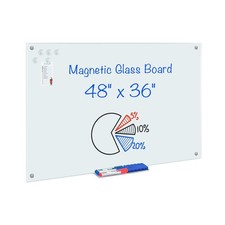 maxtek Magnetic Glass Dry Erase White Board, 48" x 36" Frameless Glass Board ...