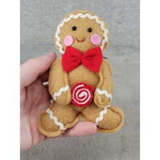 At Home Gingerbread Lane Felt Girl Christmas Ornament Red Bow Peppermint 4.75 in