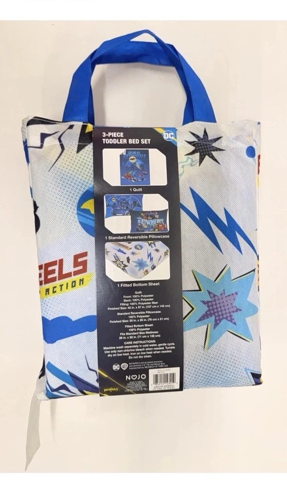 Juego de cama de 3 piezas para niños pequeños - Edredón, sábana y funda de almohada con tema de héroe azul ropa de cama Foto 3 de 4