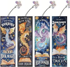 4pcs Diamond Art Bookmarks,Diamond Painting Bookmark Kits for Adult,DIY Gem Art