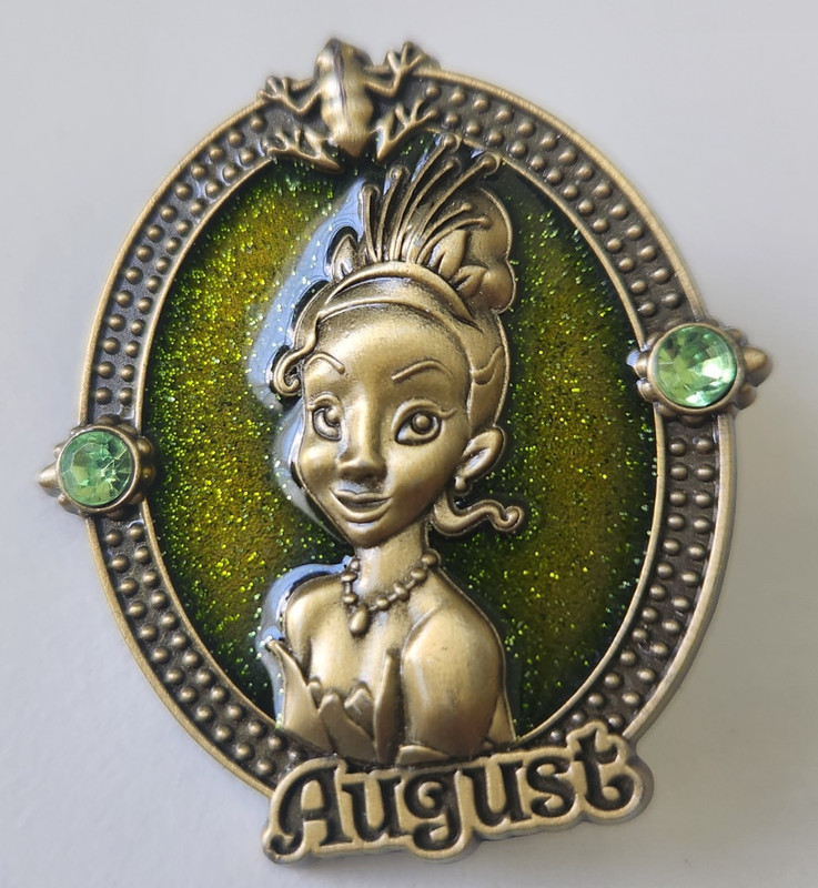 Disney Tiana Princess Cameo August Birthstone Pin 2016 Glitter Green Frame