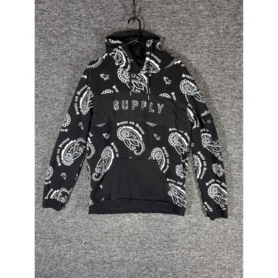 Supply & Demand NYC Mens XXL Black White Paisley Bandana Hoodie SUPTM15935
