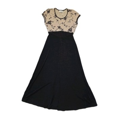 VTG CDC Caren Desiree Co Black Beige Floral Mesh Maxi Dress Womens 10 Y2K EUC