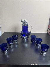 ART DECO CAMBRIDGE GLASS COBALT 1932 FARBER BROS KROME KRAFT COCKTAIL SHAKER Set