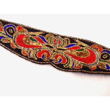 Vtg 80s Beaded Cummerbund Belt Silk Womens 34" Waist Handmade Luxury Red Black