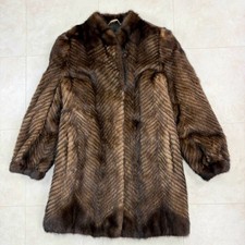 Vintage Rambulton Onward Real Mink Fur Coat Brown Chevron Pattern Women  s Jacket