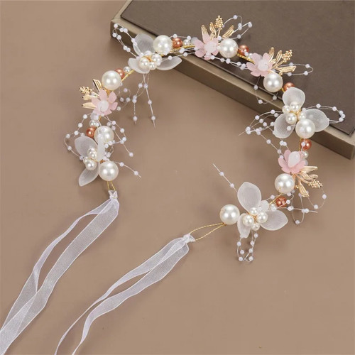 Bohemian Bridal Pearl Flower Wreath Head Hoop Girls Spring Garland Headdress - Picture 8 of 34