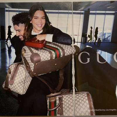2023 Gucci Luggage 2 page PRINT AD Bad Bunny Kendall Jenner Valigeria Campaign