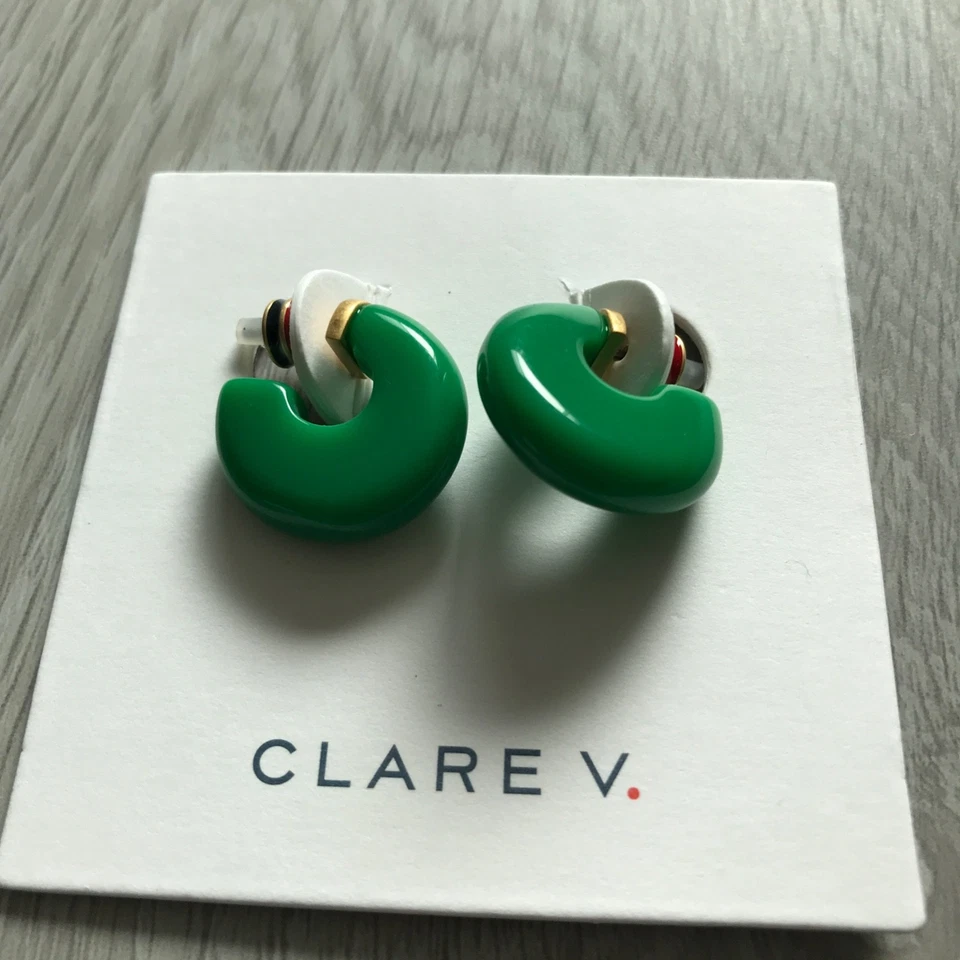 Clare V Earrings Green Le Hoop Enamel Emerald Resin Hoops - Never worn! - Image 2 of 4