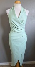NWT ASOS |6| Mint Green Halter Neck Asymmetric Wrap Bodycon Midi Dress Textured