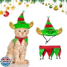 Pet Elf Costume Outfit - Xmas Elf Clothes Suits Cats and Dogs - W