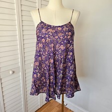 Urban Outfitters Purple Floral Silk Swing Mini Dress Sz M Boho Cottage Festival