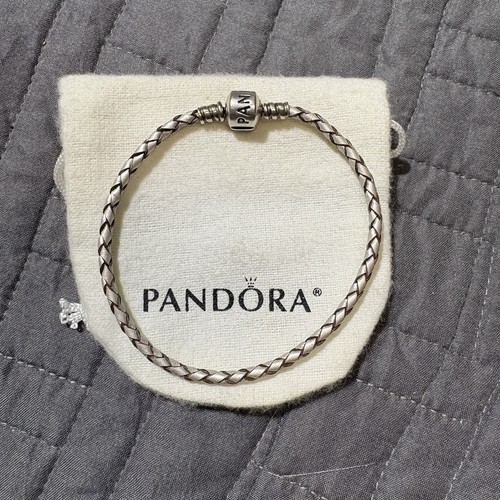 Pulsera Pandora Champagne 7" Cuero Trenzado 925 Sin Dijes