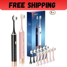 2 Pack Electric Toothbrush Sonic Toothbrush USB Rechargeable 12 Heads 6 Modes