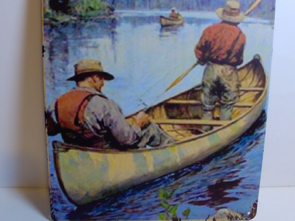 Жестяной знак Winchester рыболовные снасти каноэ озеро 12x8 деревенский уличный декор - Изображение 2 из 3