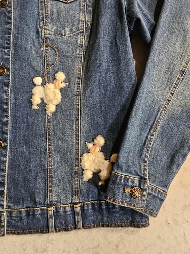 NWTs Quacker Factory Denim Jacket Embroidered Poodle Rhinestones Craft Art Sz Lg - Picture 6 of 10