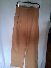 Fashion Nova Pleated Wide-Leg Dress Pants Beige Solid Women's Regular