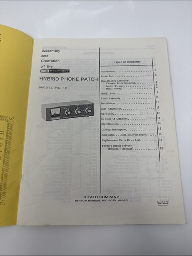 Heathkit Manual - Hybrid Phone Patch - Model HD-15 - Vintage - Picture 2 of 6