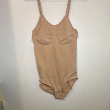 Women s Beige Solid One Piece Bodysuit Shapewear Snap Crotch Size M Reg