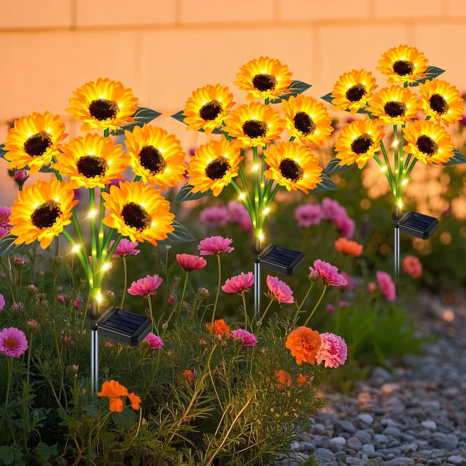 Solar Outdoor Lights Garden Decor, 3 Pack Solar Sunflower Lights, 18 Waterpro...