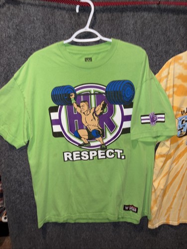 John Cena WWE Lime Green Respect T-Shirt Size X-Large “Never Give Up” Lot - Picture 2 of 11