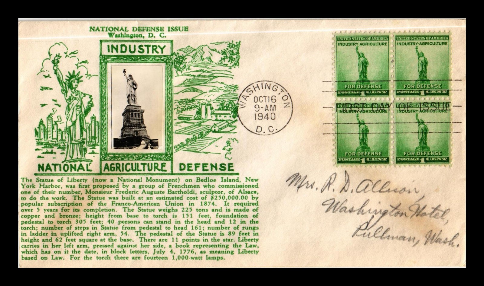 Dr Jim Stamps 1C Statue Of Liberty Block Scott 899 Crosby Thermograph Photo Fdc
