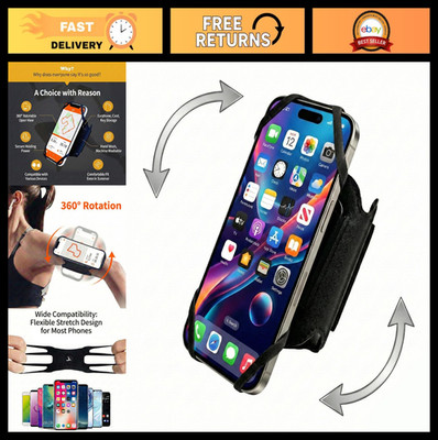 360° Rotatable Running Armband Phone Holder for iPhone & Samsung - Card Pocket,