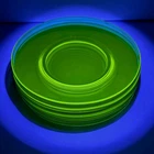 New ListingVtg Uranium Glass Salad Plates Set of 7 Green Depression Glass 8.5" Glows UV