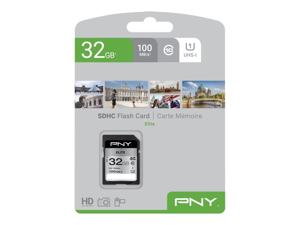 PNY Elite 32 GB SDHC Classe 10 UHS-I Class 1 (U1) Nero P-SD32GU1100EL-GE