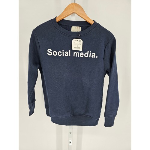 Zara Boys Sz 10 140CM Sweatshirt Navy Blue "Social Media" NEW