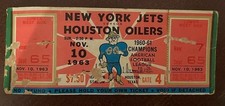 1963 AFL NEW YORK JETS 1ST YEAR @ HOUSTON OILERS FULL TICKET STUB  BLANDA