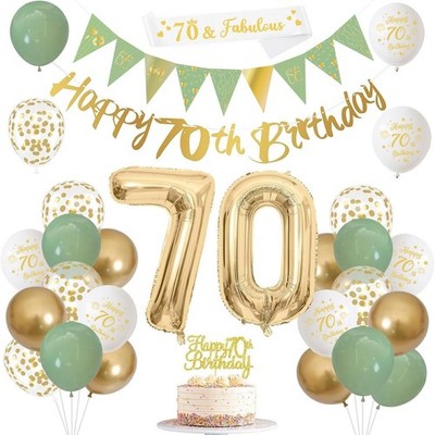 Deko zum 70. Geburtstag, Set Salbeigrün Gold, 