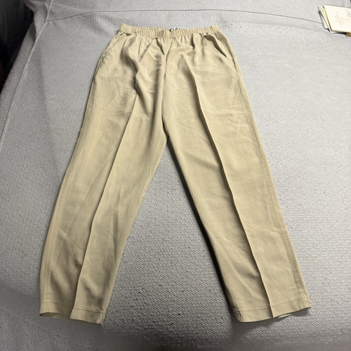 KIKIT 100% Silk Tan Pull On Pants Minimalistic Resort Casual Size Small EUC