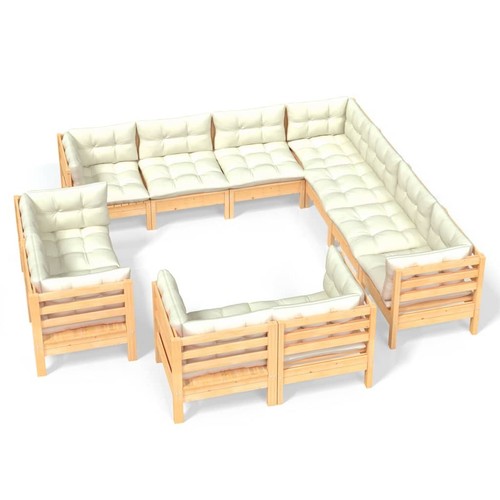 Solid Pinewood Patio Lounge Set 11 Piece with Cushions Multi Colors ...