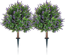 24" Artificial Lavender Topiary Balls Trees Set of 2