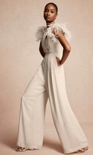 Image of Mint Velvet Cream FeatherDetail Jumpsuit RRP £229