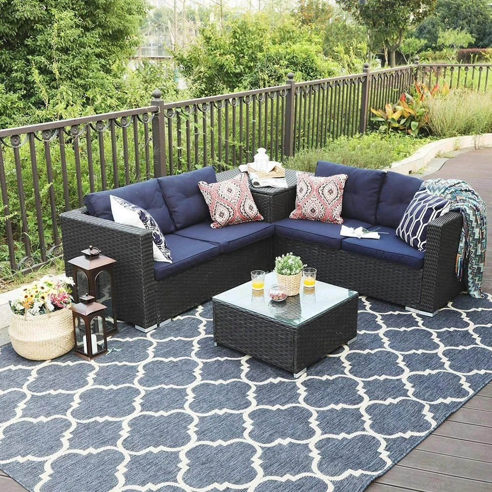 Juego de muebles de exterior de ratán para patio conjunto de muebles de patio de conversación sofá de mimbre Foto 3 de 4