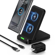 Wireless Charger Stand, 15W Fast Desk Charging Station Android Wireless Charg...
