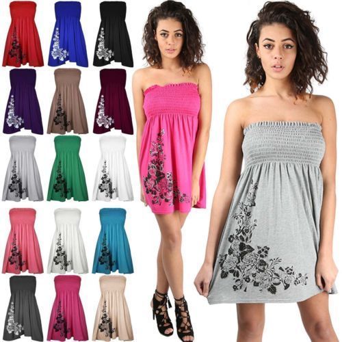 Women's Sheering Boob Tube Gather Bandeau Glitter Mini Dress Top Plus Size 8-22 - Picture 1 of 12