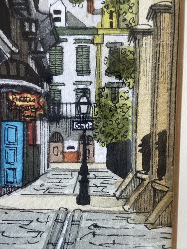 Artist Signed New Orleans Street Balcony Landmark 9.5x8.75" 1979 Vintage Framed - Bild 4 von 12